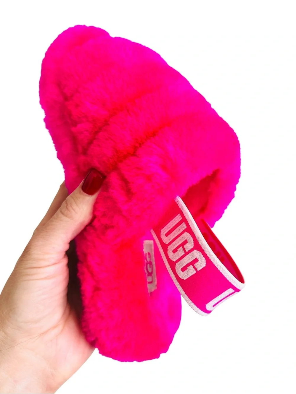 UGG Hot Pink Fuzzy Slide Slippers Big Kids Size 13